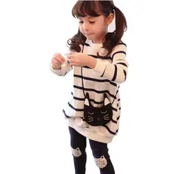 Комплект осенней одежды для детей комплект для маленьких девочек Хлопковая рубашка в полоску с леггинсами Комплект из двух предметов