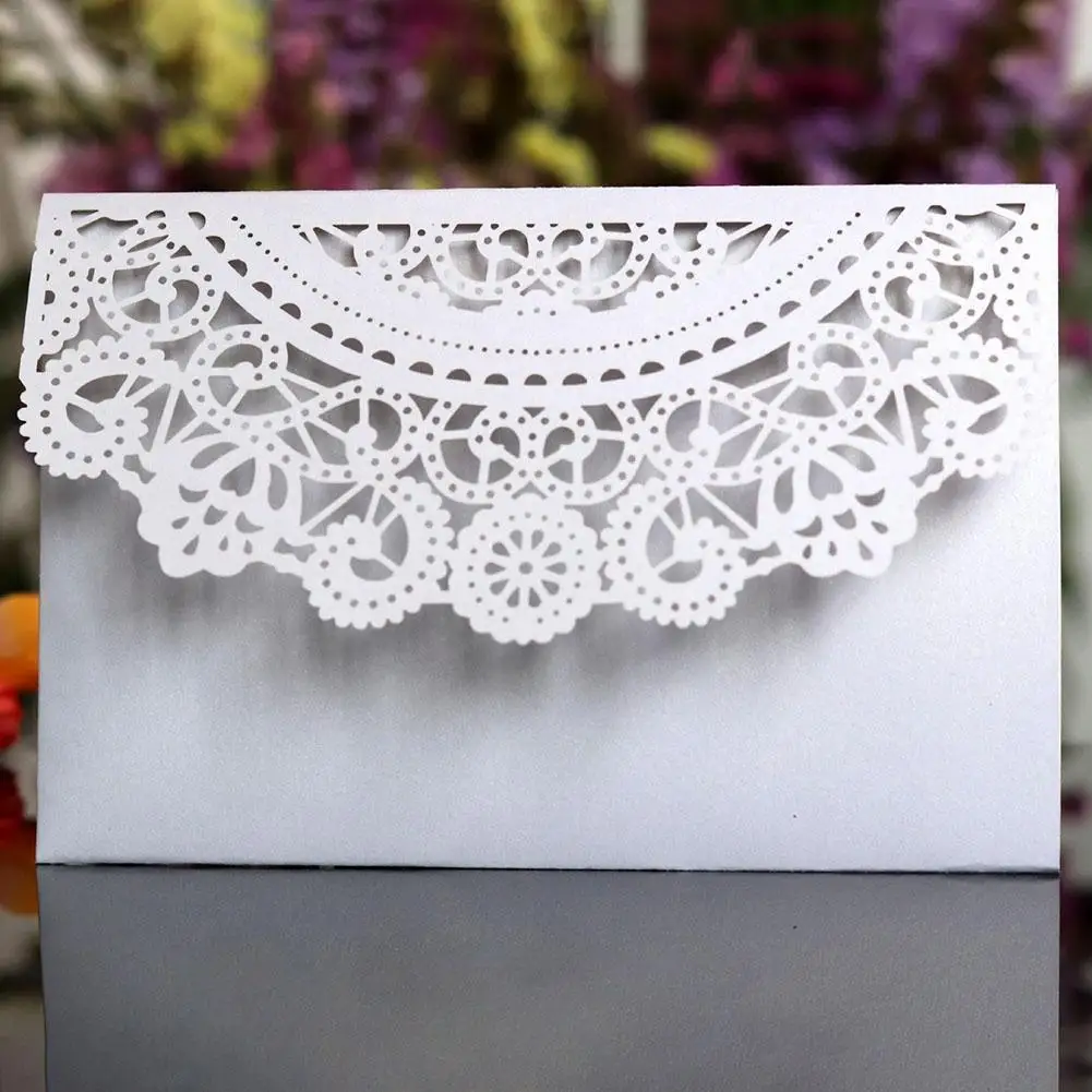  10PCS European style Tri-Fold Lace Business invitation Cards Laser Cut Wedding Invitations Cards Pa - 32921512689