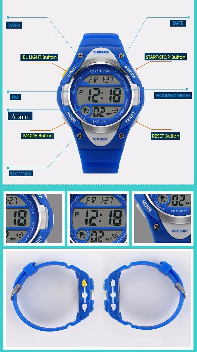 SKMEI модные красивые детские часы со светодиодным дисплеем, цифровые часы, часы с мультипликационным принтом, электронные наручные часы, детские спортивные часы