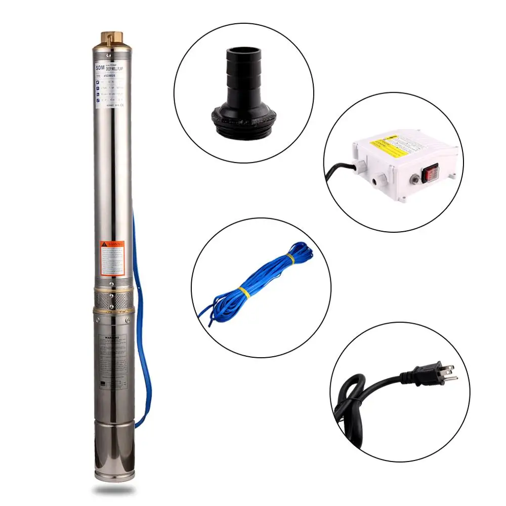 

SHYLIYU 3 Inch Deep Well Submersible Pump 1" Outlet Stainless Steel Suction Bore Pump 10 Pcs Impeller Ground water Borehole Pump