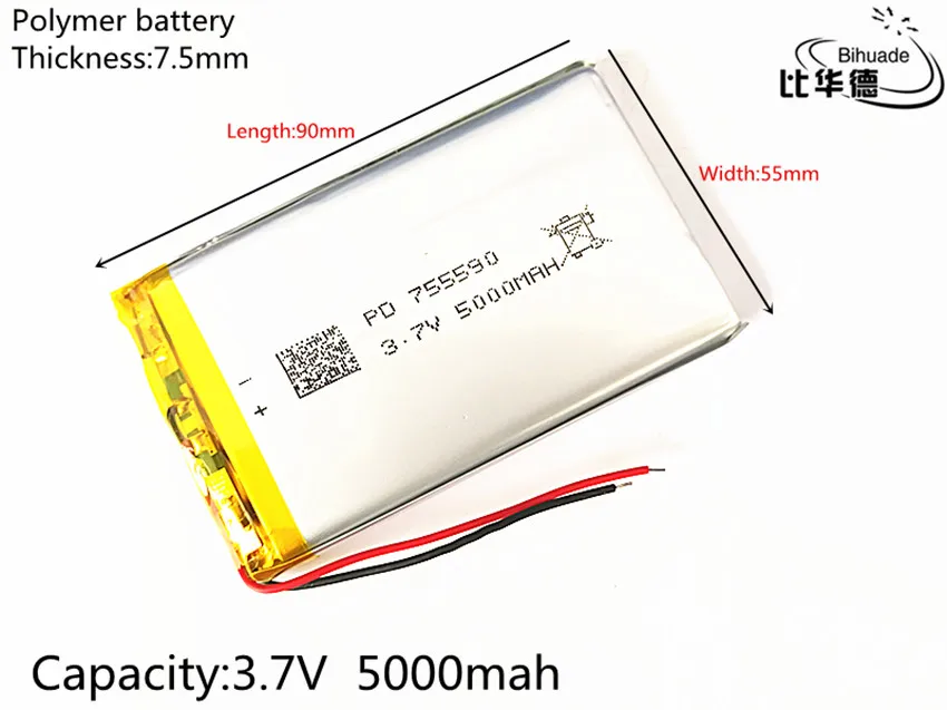 Бесплатная доставка 755590 5000 мАч Li-ion 3,7 в DIY перезаряжаемая батарея литий-полимерное Резервное копирование