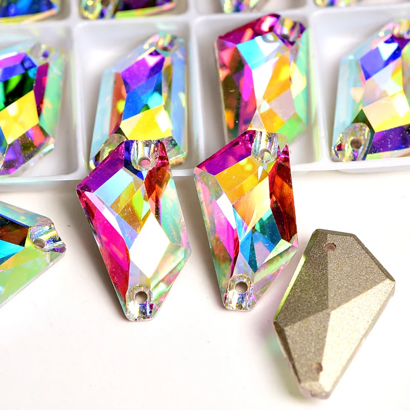 AAAAA Quality 24pcs 12x24mm Sew On Rhinestones Crystal AB Colorful Glittering Sewing Stones for DIY Garments Wedding Dress B1227 | Дом и сад