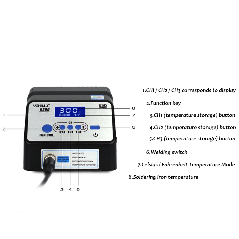 YIHUA 938D высокомощный Пинцет паяльная станция антистатический умный ремонт паяльная станция Электрический паяльник Комплект
