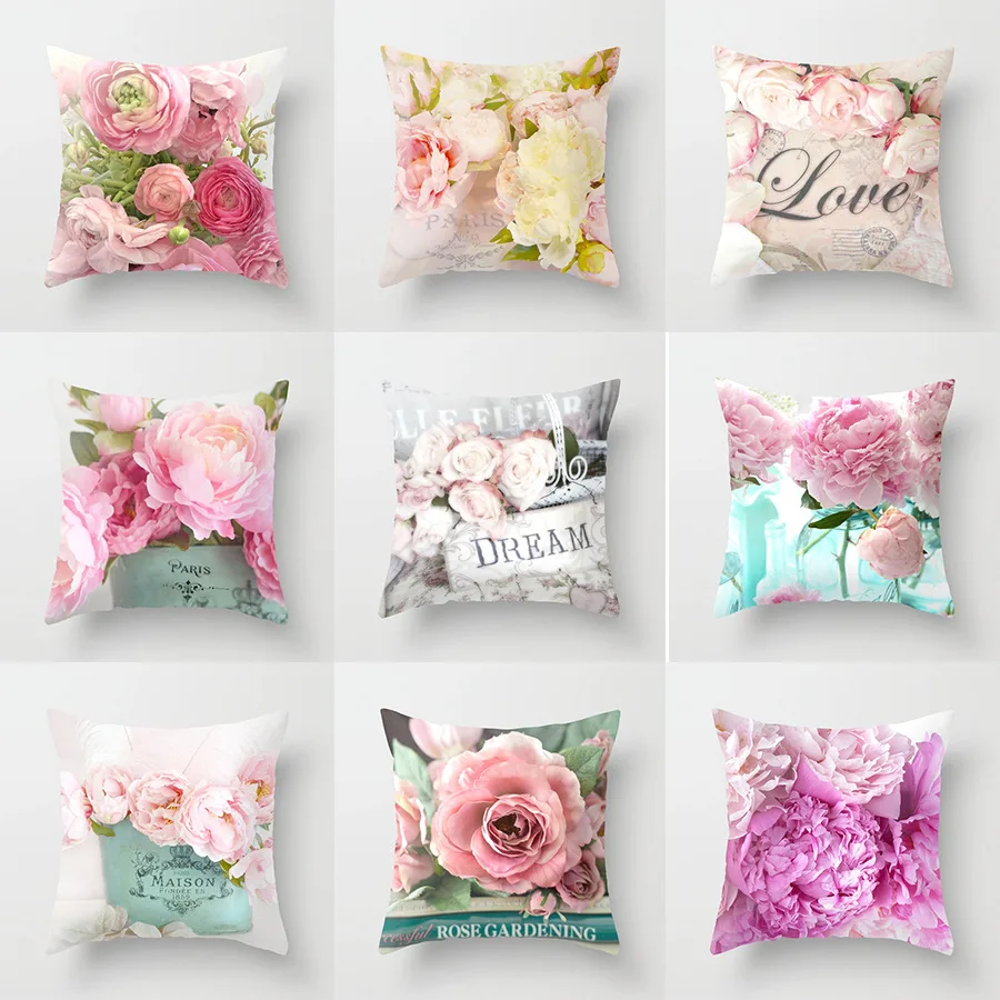 

Hot Sale Rose Flowers Print Wholesale Decorative Cushion Pillowcase Throw Pillow for Sofa Car Chair Hotel Home Decoration DRD-32