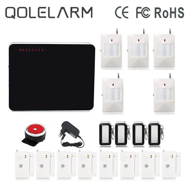 QOLELARM English/Russian/Spanish voice Wireless GSM alarm systems security home sms auto-dail alarm infrared sensor wire siren