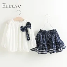 Hurave mode filles dress fille vêtements set printemps enfants arc vêtements bébé infantil été casual polka dot ensembles