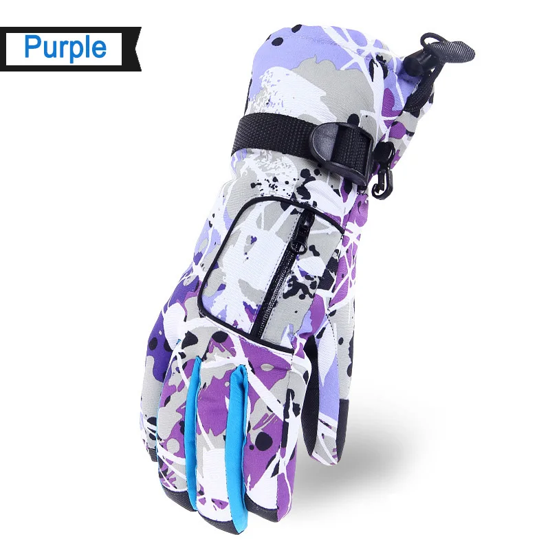 Зимние теплые перчатки для катания на лыжах, сноуборде, для женщин, водонепроницаемые, для холодной погоды, модные, камуфляжные, противоскользящие, для велоспорта, фитнеса, спорта - Цвет: purple