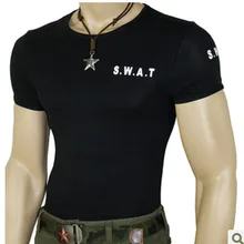 Черный стрейч tightrt Мужчины с коротким рукавом футболки шею стрейч пот черный/зеленый