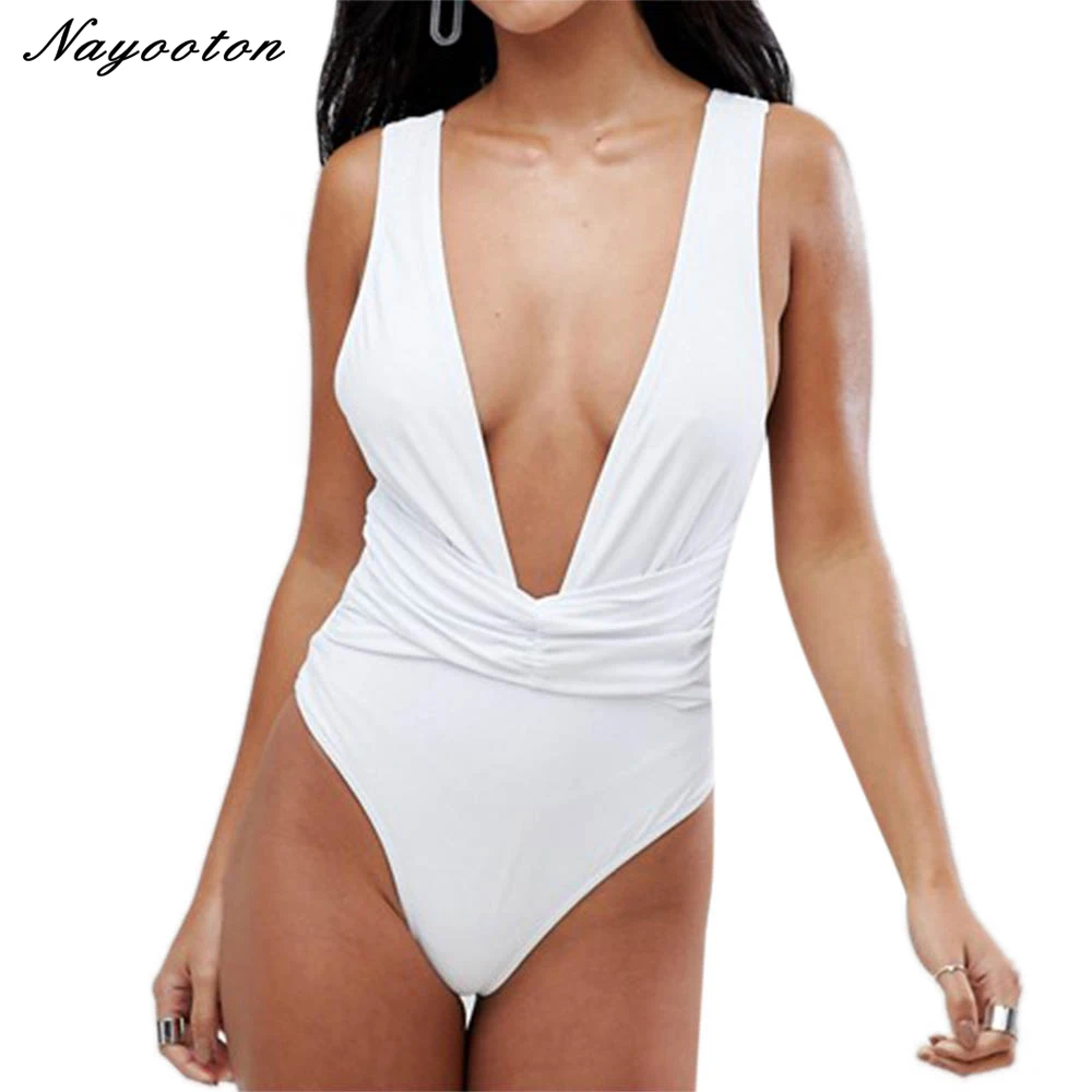 Женский цельный купальник пуш ап Одноцветный с высокой талией монокини maillot de bain