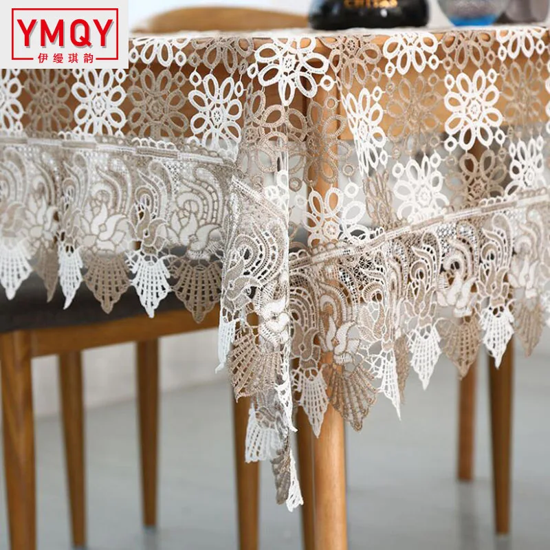 YMQY Lace Tablecloth Table Cover Fashion Wedding Decoration Tablecloth Rectangular Hollow Out Table