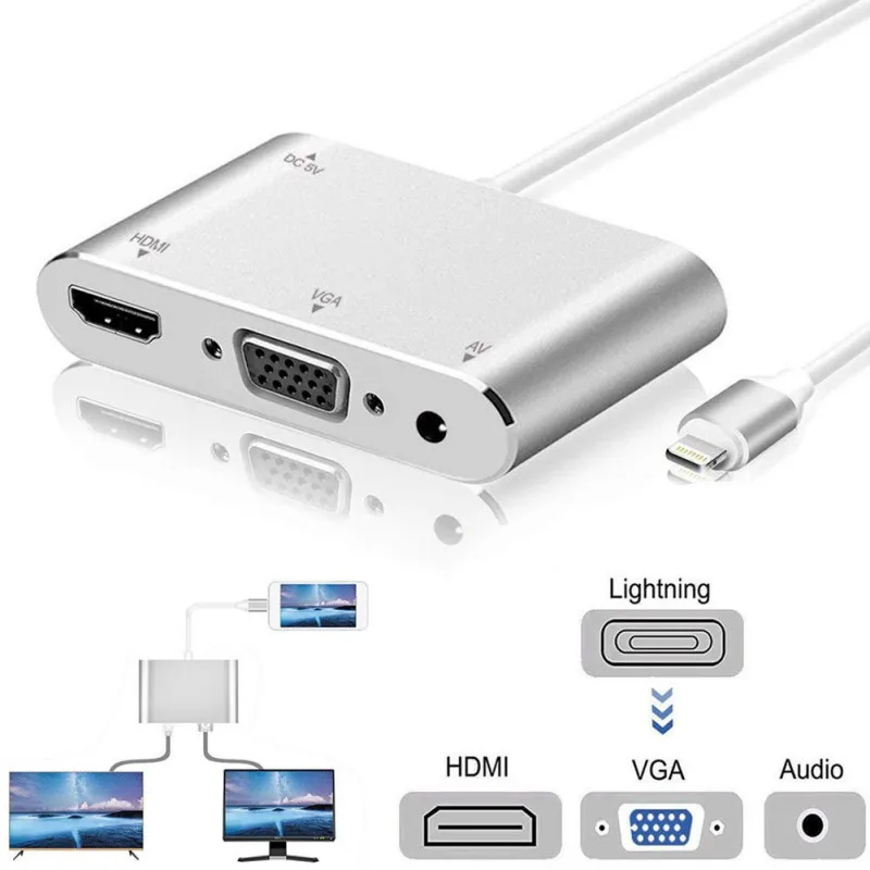 

For iPhone 8Pin Interface to HDMI VGA Jack Audio TV Adapter Cable Converter For iPhone X 8 7 7Plus 6 6S For iPad Series