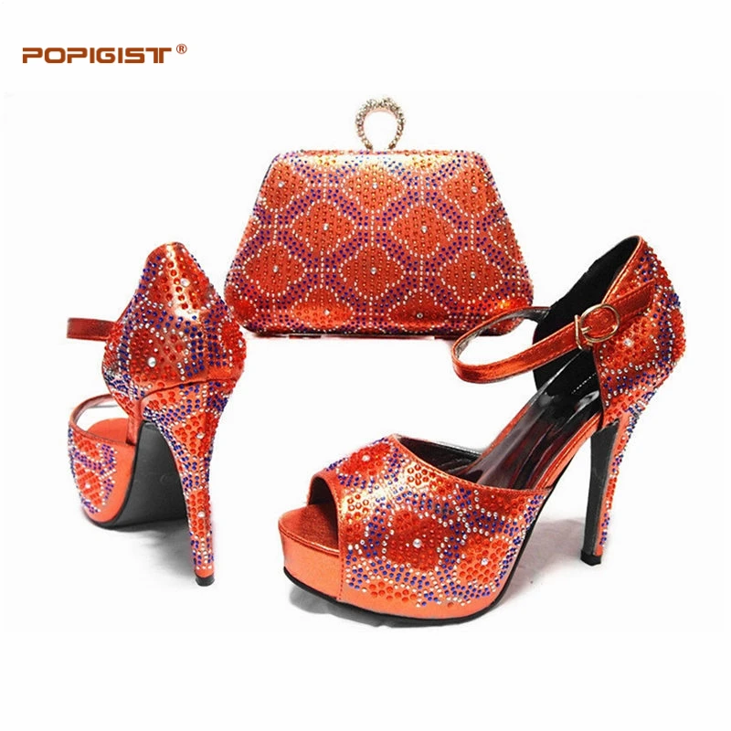 New Shoes and Bag Orange Color Women Shoe and Bag To Match for Party