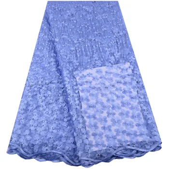 

New Design 2019 Hot Sale Sky Blue Embroidered African Lace Fabric High Quality French Net Guipure Lace With Beads Fabric Y1427