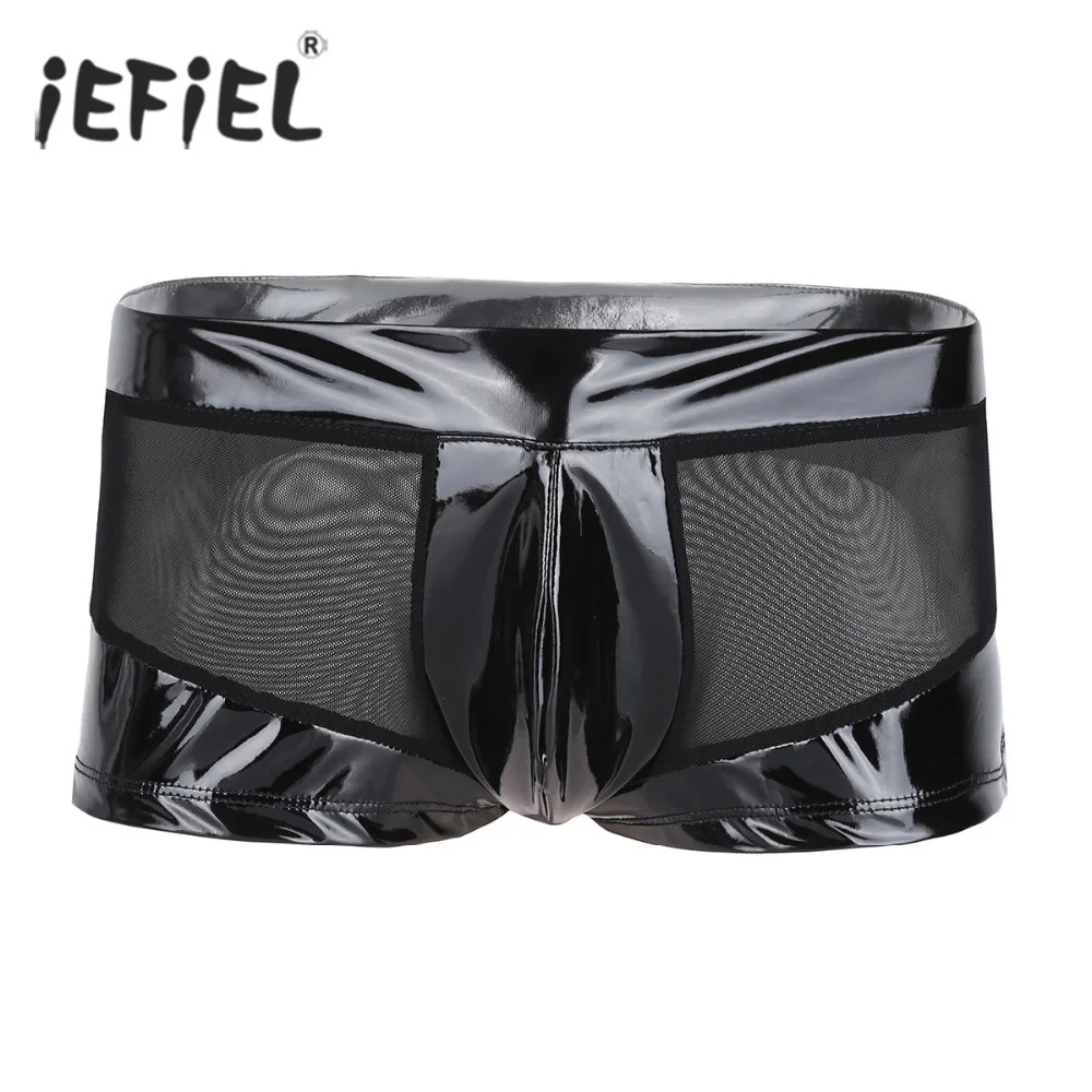

Mens Lingerie Panties Shiny Slim Cut Mesh See-through Open Butt Sissy Bulge Pouch Boxer Shorts Wetlook Underwear Underpants