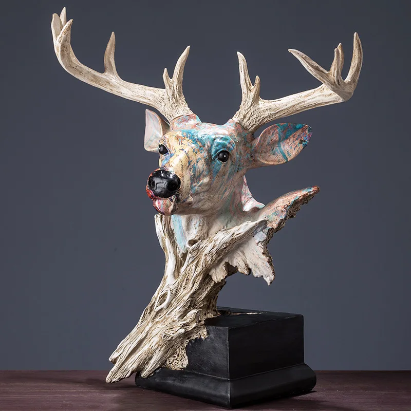 41 см статуя из искусственного дерева с головой оленя, художественная декоративная статуэтка с изображением животных, украшение для дома R196