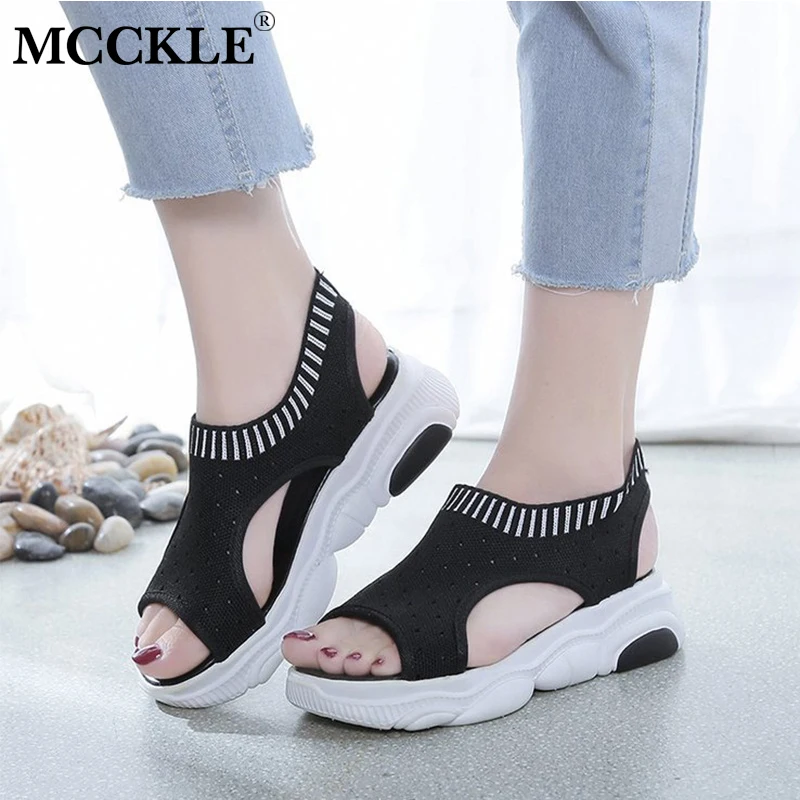 

MCCKLE Woman Sandals 2019 Summer Open Toe Mesh Breathable Platform Shoes Comfortable Walking Shoes Female Casual Footwear