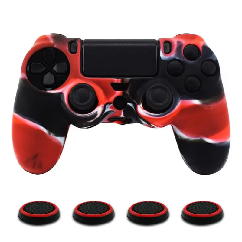 Мягкий силиконовый резиновый чехол для Dualshock 4 PS4 DS4 playstation 4 Pro тонкий контроллер кожи+ 4 ручки для большого пальца - Цвет: guise red