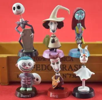 

6Pcs/set The Nightmare Before Christmas Jack Skellington Figure Toys Shake Head Dolls Cartoon Gift Car Decor PVC 5-7cm