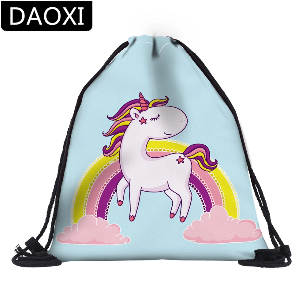 DAOXI 3D печати Радуга облако Единорог Drawstring сумки для путешествий для школьниц хранения дропшиппинг DX60109