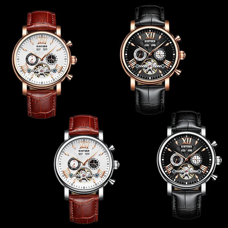 KINYUED автоматические механические часы для мужчин Tourbillon вечный календарь Скелет