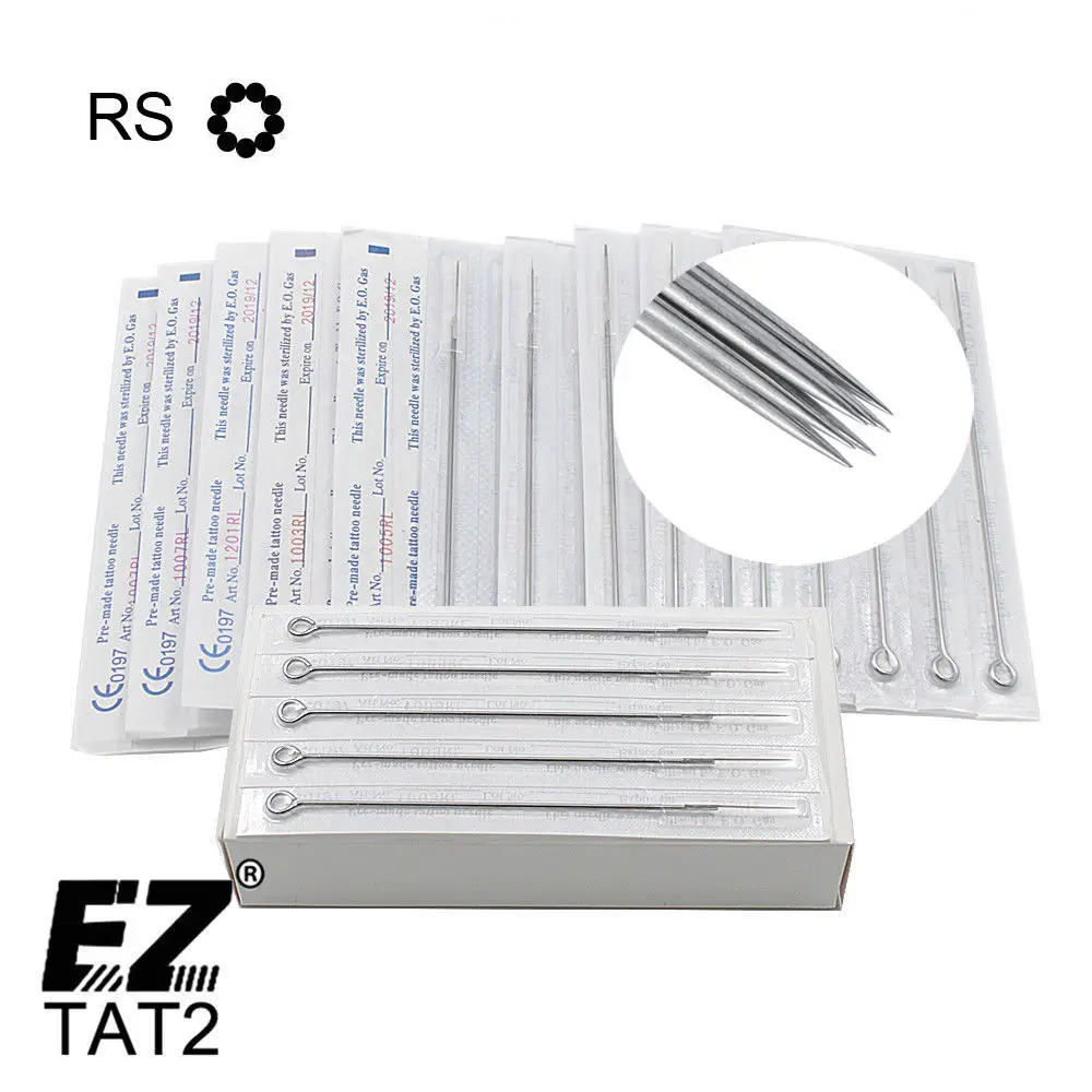 

50 pcs Mixed Sizes Round Shader Tattoo Needles for Standard Rotary Tattoo Machines & Needle Tips 3/5/7/9/11RS
