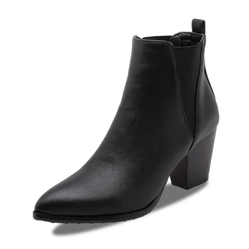 Taoffen; офисные дамские Ботильоны Плюс Размеры; большие размеры 32-46 пикантные острый носок зимняя обувь на меху Для женщин Утепленная одежда квадратный каблук обувь с коротким голенищем