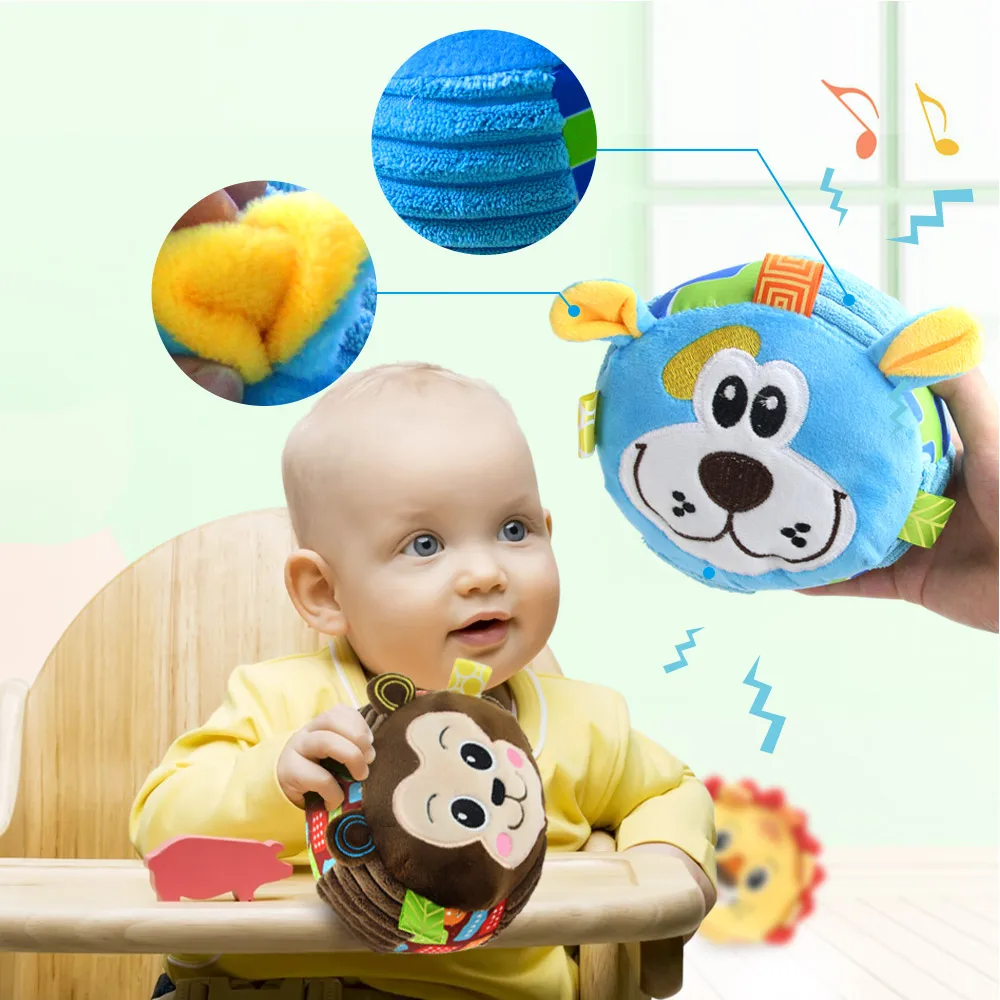 Cute Animal Shape Colorful Children's Ring Bell Ball Baby Cloth Develop Baby Intelligence Toy kid Hand Grasp Shaking Rattle Ball