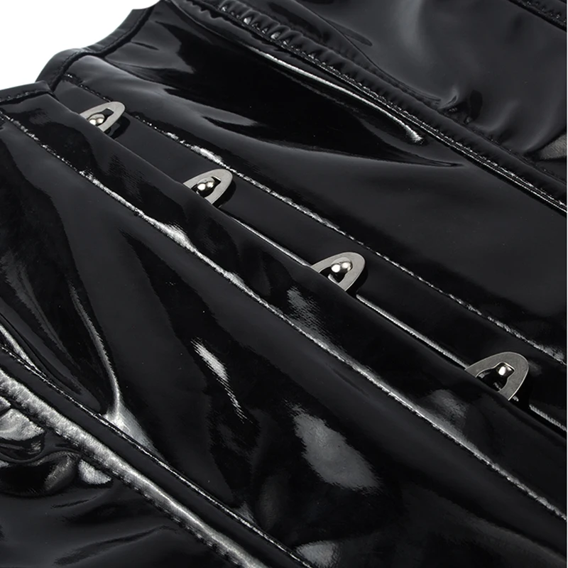 FLORATA панк готический Фетиш овербюст ПВХ виниловые корсеты и бюстье на шнуровке топ модный однотонный черный корсет большие S-2XL
