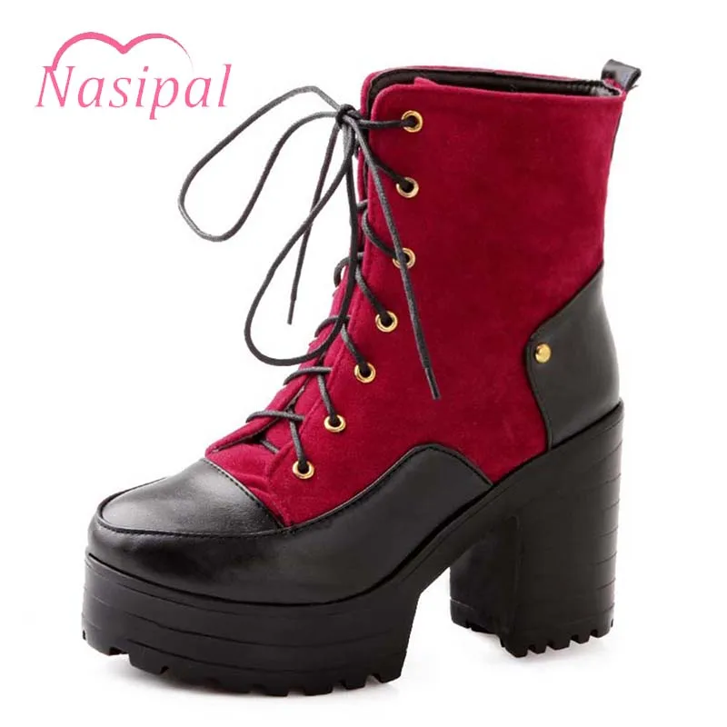 

Nasipal Women's Boots Fashion Platform High Heel Boots Ladies Ankle Boots Punk Rock Motorcycle Boots Black Platform Shoes M269