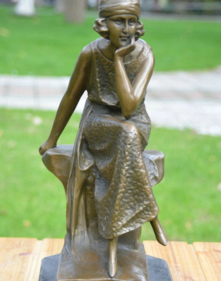 Art Deco Sculpture Thinking Girl Bronze Statuestatue girlstatue