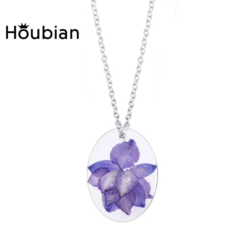 Хоубийский фиолетовый кулон с высушенным цветком ожерелье Мода смолы высушенный цветок ожерелье ювелирные изделия для девушки подарок