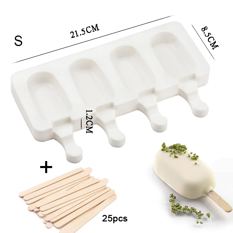 4 полостей мороженого силиконовые формы для приготовления мороженого десертная форма С Деревянными Палочками 25 шт. DIY формы лоток - Цвет: 02