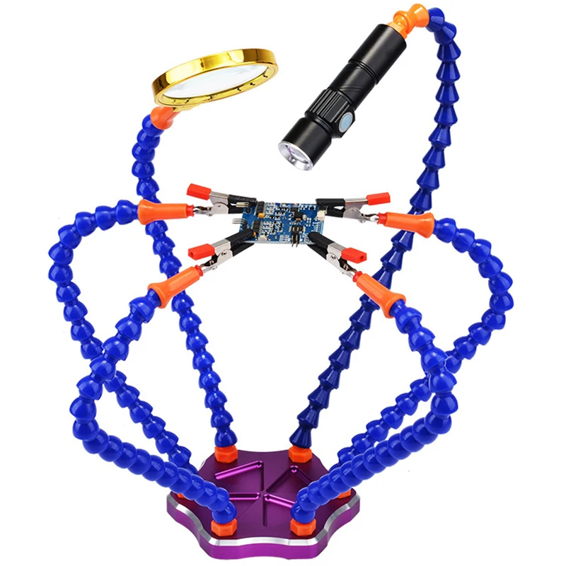 

Third Hand Soldering Station PCB Holder Tool Six Arms Helping Hands Crafts Set
