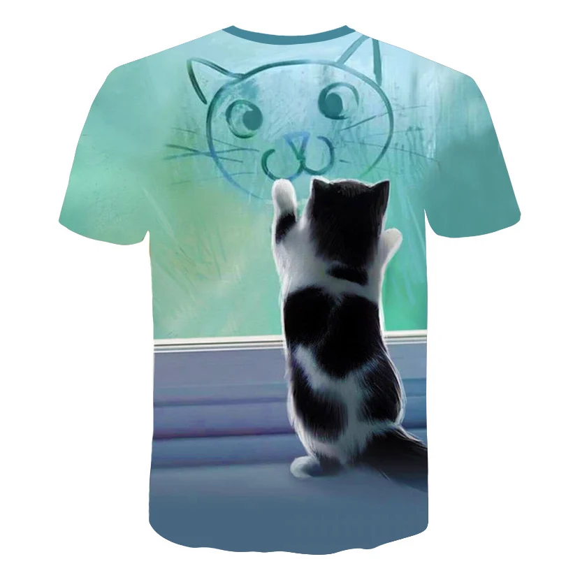 

2019 new 3d branded T-shirt men's short-sleeved shirt 3d white cat printed animal T-shirt street wear hip-hop T-shirt men's shir