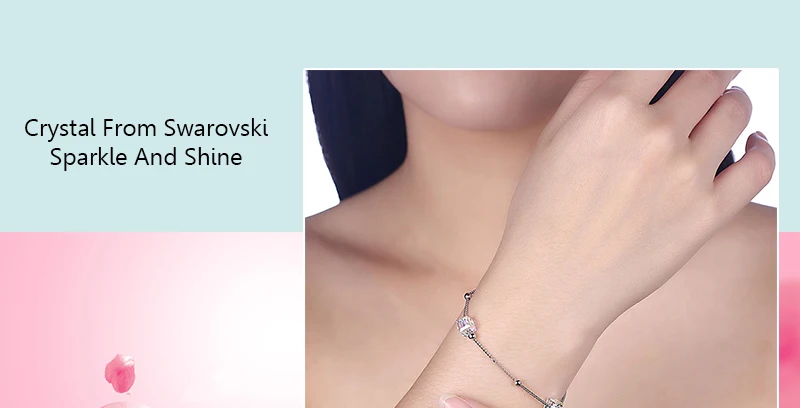 Блестящие браслеты из серебра 925 пробы с квадратным кристаллом Swarovski, женские вечерние браслеты