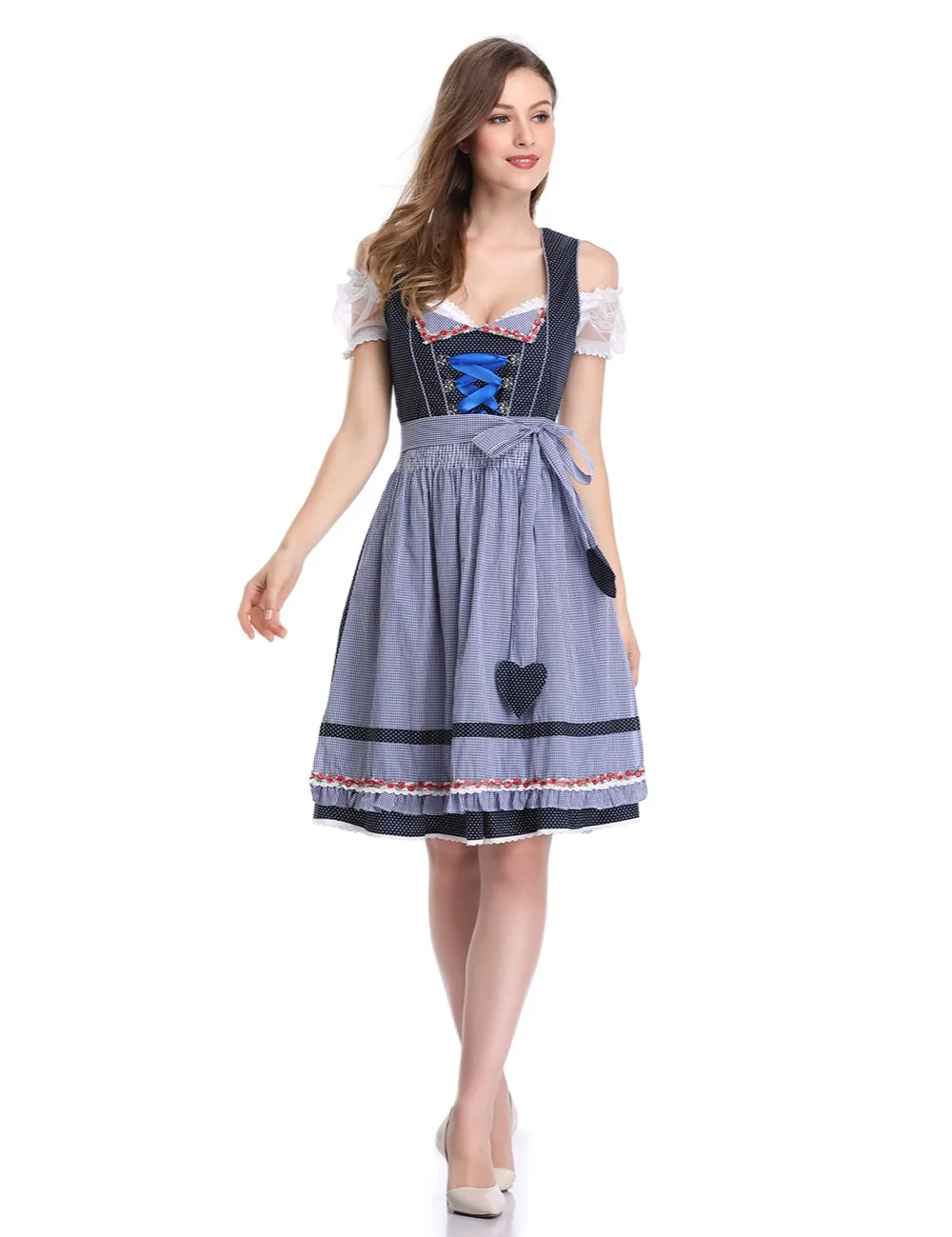 MISSKY/, Женское Платье Dirndl из 2 предметов, баварское Платье с принтом пива, костюм Октоберфеста, в горошек, в клетку, со шнуровкой спереди, а-силуэт, вечерние платья