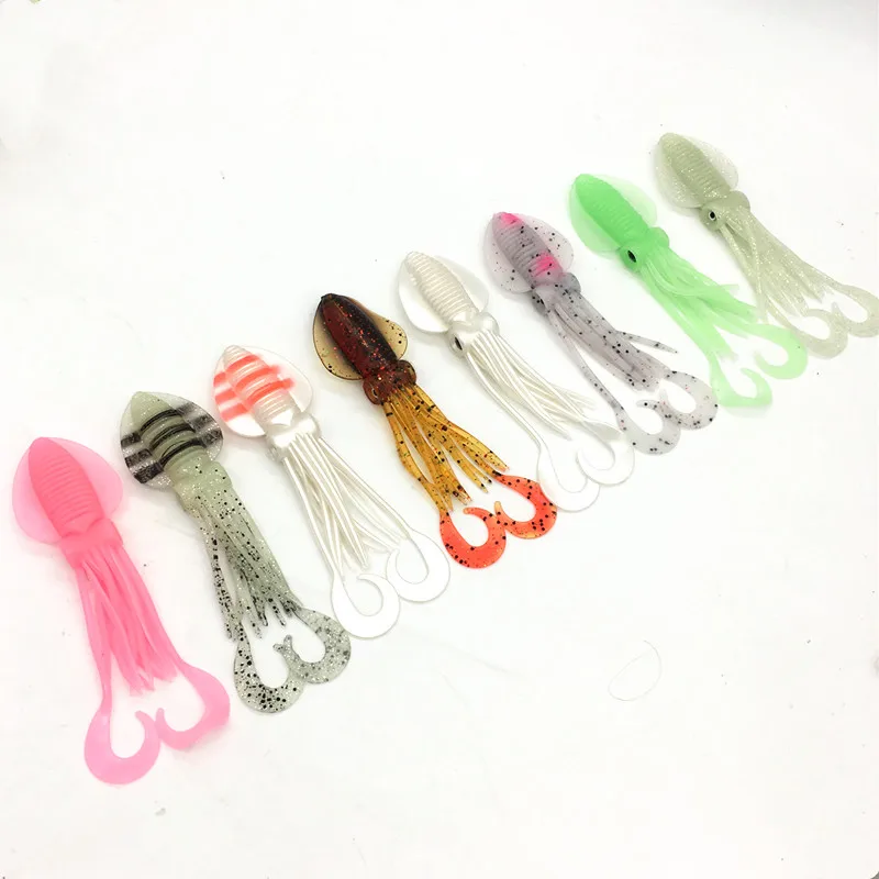 

10Pcs*12cm/15cm/18cm Fishing Soft Lure Luminous Squid Jig Fishing Tuna Lures Octopus Skirts Sea Fishing Wobbler Bait Lure Leurre