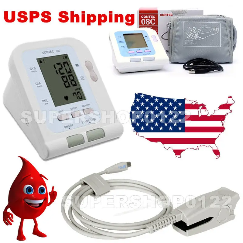 

CONTEC Electronic Digital Arm Blood Pressure Monitor 08C + SPO2 Probe, Heart Beat Meter, Sphygmomanometer with Oximeter Probe
