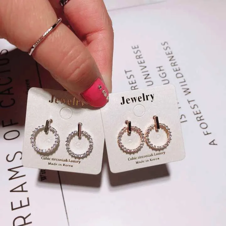 circle full cubic zirconia earrings 925 silver post Hypoallergenic fadeless alloy fashion jewelry stud earrings women gift