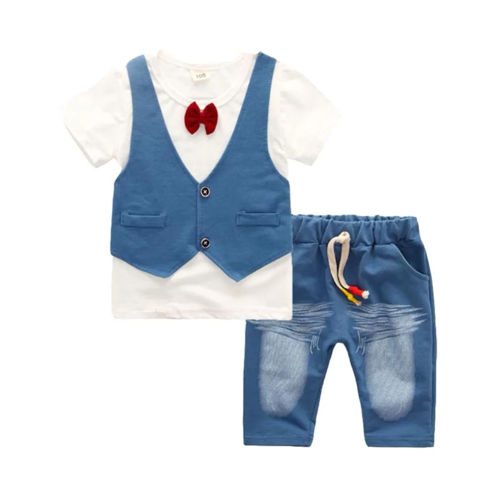 Newborn Baby Clothing Set Infant Short Sleeve Gentleman T shirt+Pant Baby Boy Clothes Children