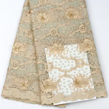 

Lace Fabric Gold French Lace Fabric With Stones Nigerian French Fabric High Quality 3D flowe FAfrican Tulle Lace Fabric A1287-1