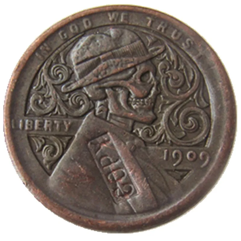 

US(01) Hobo Nickel 1909 skull zombie skeleton hand carved Coin Copy