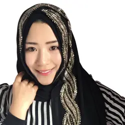 Для женщин хиджабы красочные мусульманские золотой бахромой цветочной вышивкой шапки хиджаб Исламская полное покрытие шарф Шапки шифон