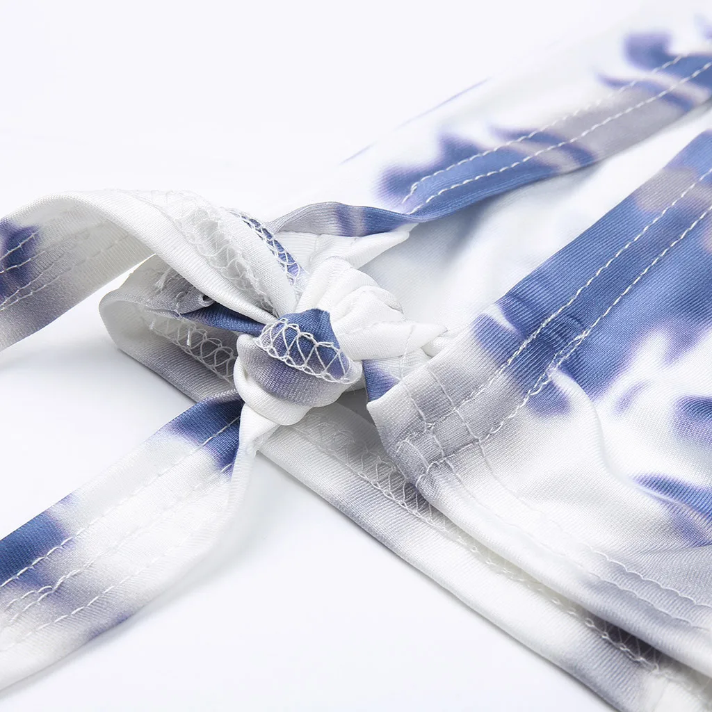 Дамы Повседневное комбинезоны Женская мода лето Tie Dye принтом спагетти ремень ноги щели комбинезон со шнуровкой ремень комбинезон A506