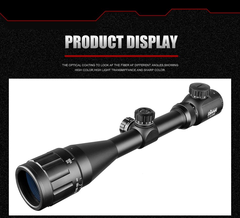 Scope para Atirador Armas de ar Diana Escopo Tático Óptica Cruz Vista Verde Vermelho Iluminado Riflescope Caça Rifle Comprimido 4-14x44 12 para Atirador Armas de Ar Comprimido
