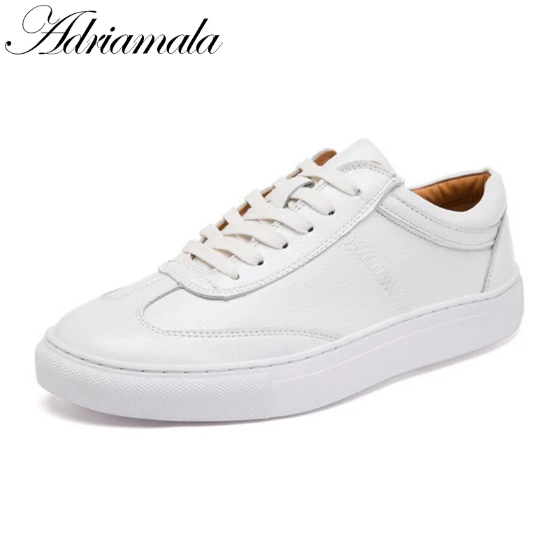 

Leather Women Loafers Shoes 2018 Students White Shoes Spring Round Toe Lace-up Leather Casual Shoes Big Size Adriamala
