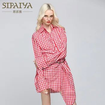 

New Spring Plaid Long Sleeve Dress with Fashionable Irregular Shirt
