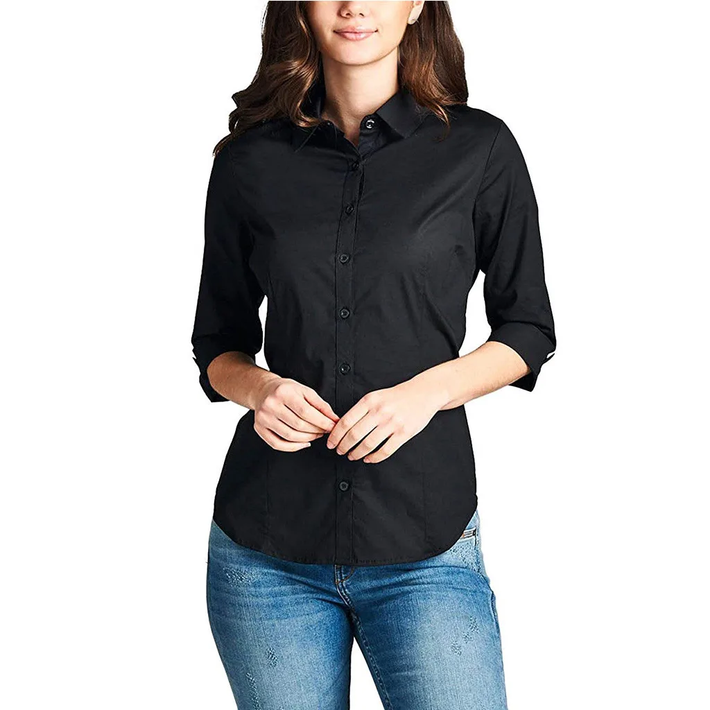 Women Maternity Clothes Pregnancy Shirt Pregnant Women 3/4 Sleeve Stretchy Button Down Collar Office Formal Casual Shirt Blouse