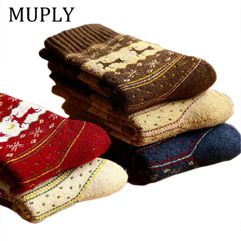 Winter Socks Women Woolen Christmas YearS Socks Funny Cashmere 5Pairs//Lot