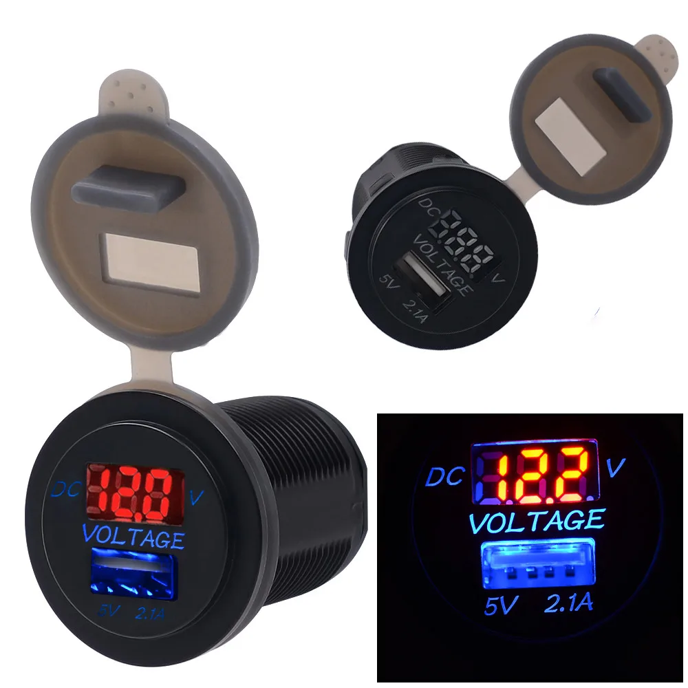 

5V 2.1A USB Charger Socket Adapter Voltmeter Outlet For 12V 24V Motorcycle Car For Phone Tablet IPAD Motorcycle Accessories